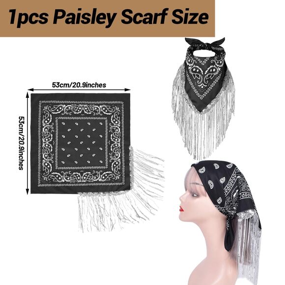 1484 Cowboy Hat With Fringed Bandana Set For Women Wide Brim Western main image 7